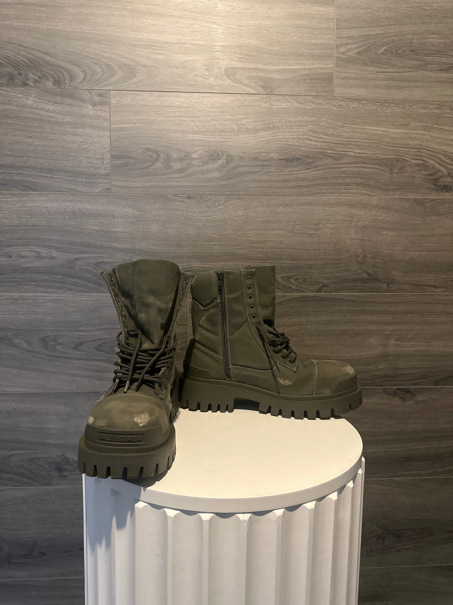 Balenciaga Green Distressed Strike Boots