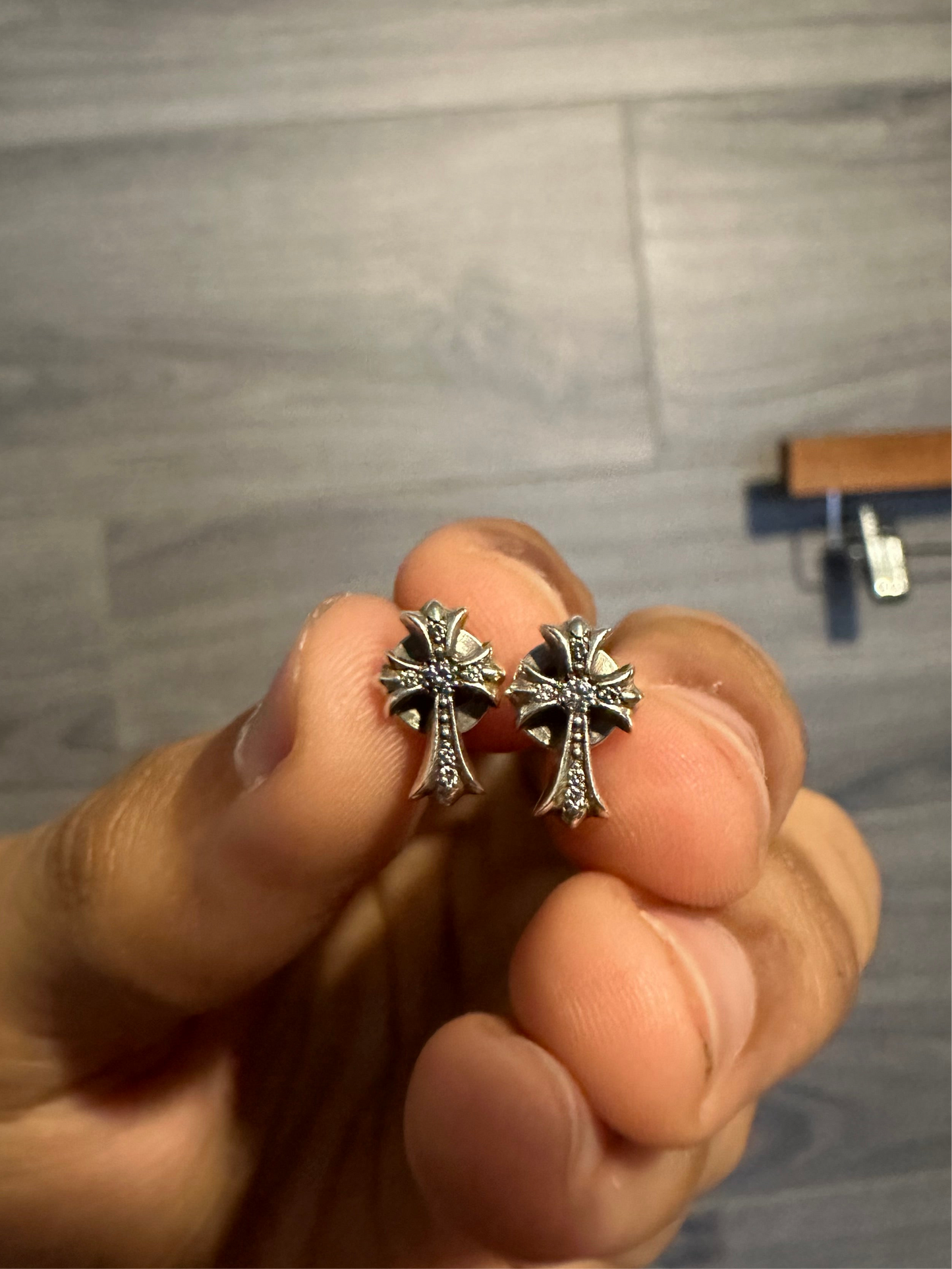 Chrome Hearts Cross Diamond Studded Earring Set