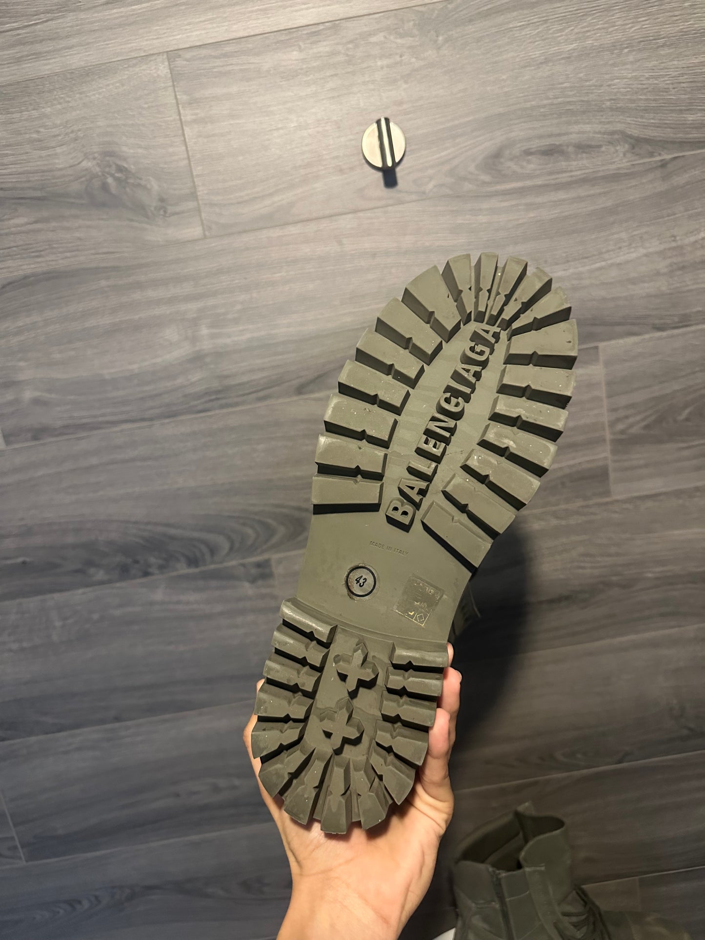 Balenciaga Green Distressed Strike Boots