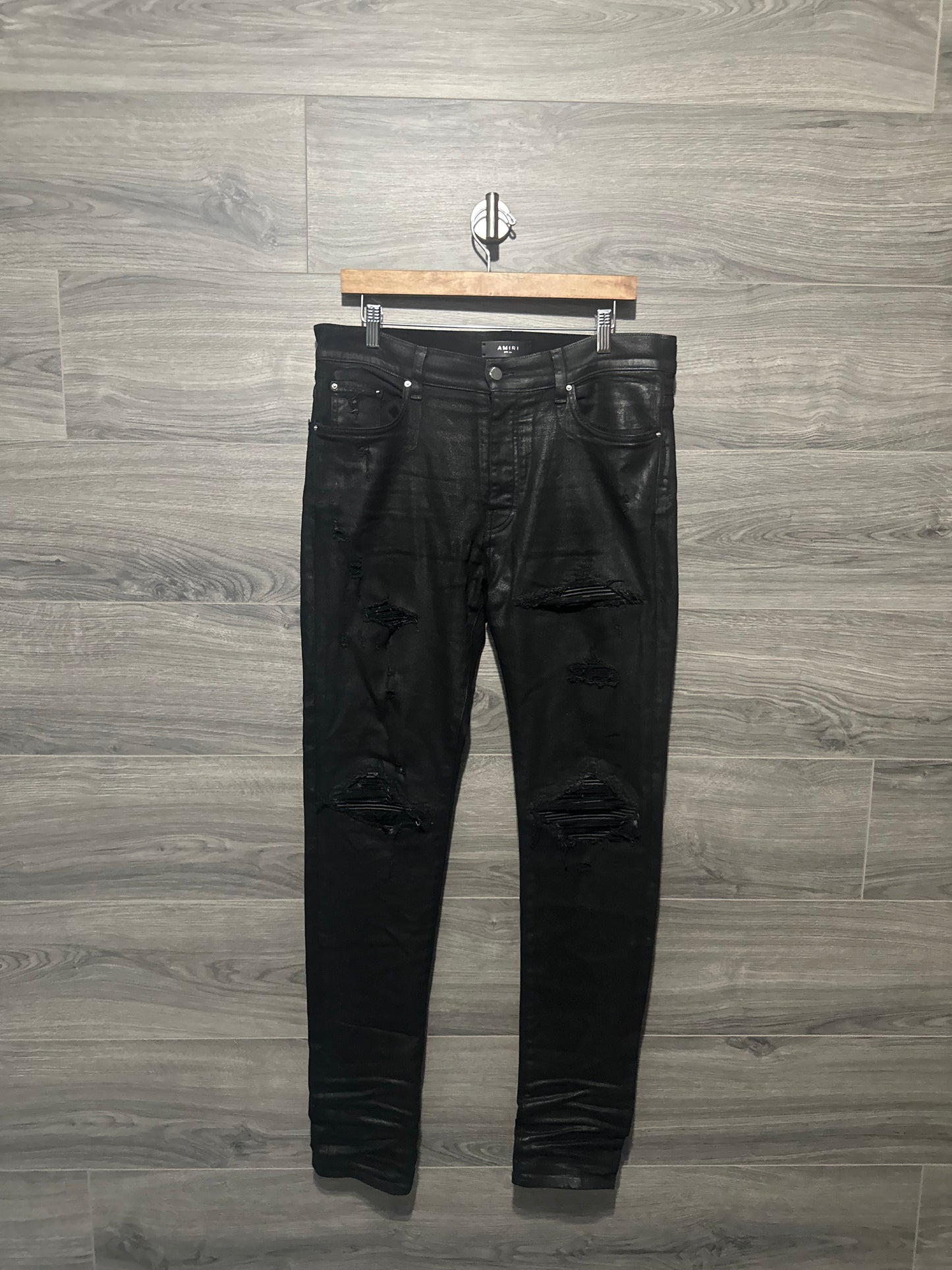 Amiri Mx1 “Black” Patch Waxed Jeans