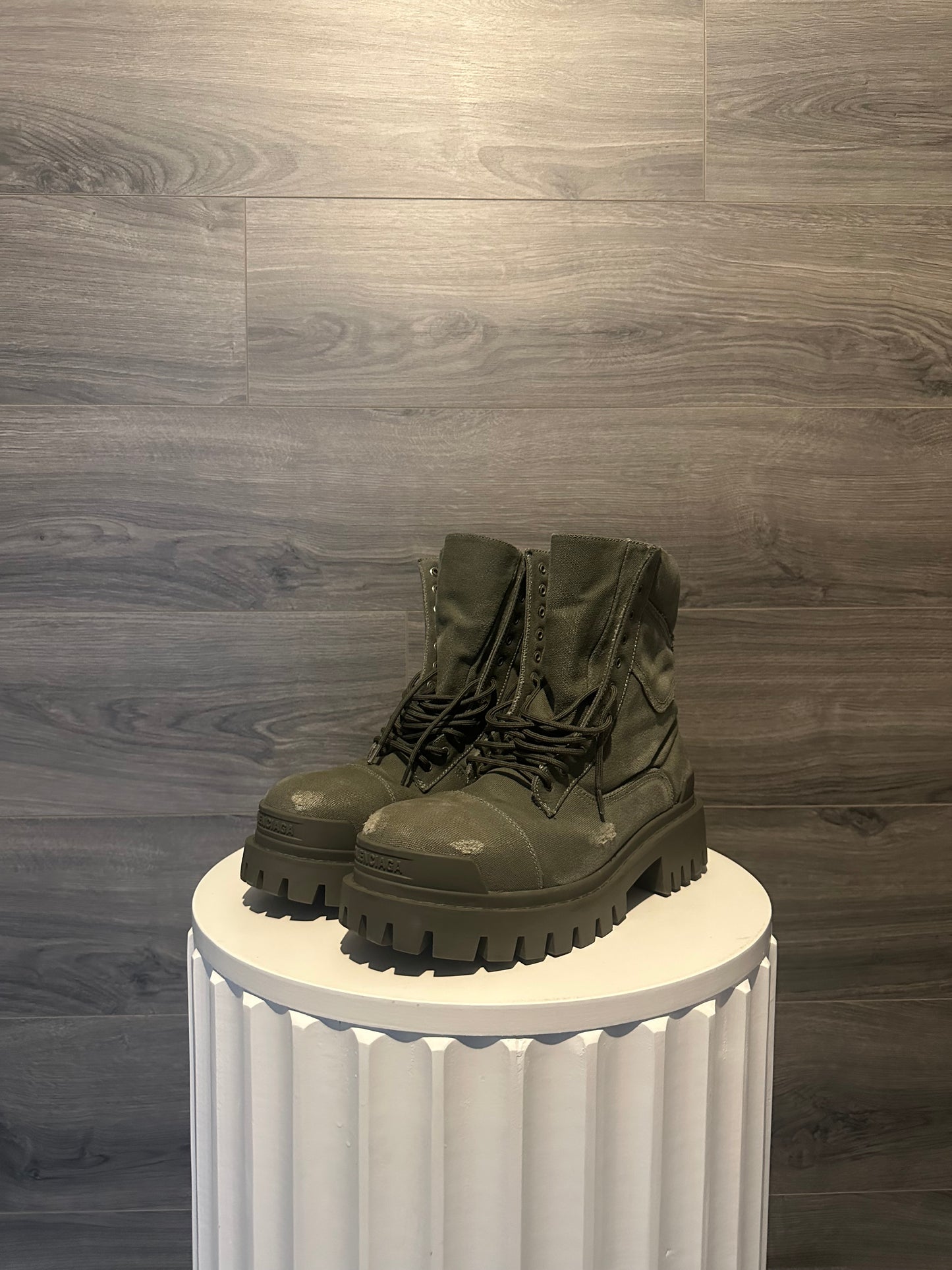 Balenciaga Green Distressed Strike Boots