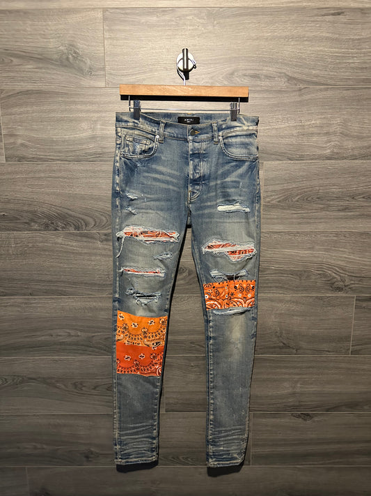 Amiri Orange Bandana Patch Jeans