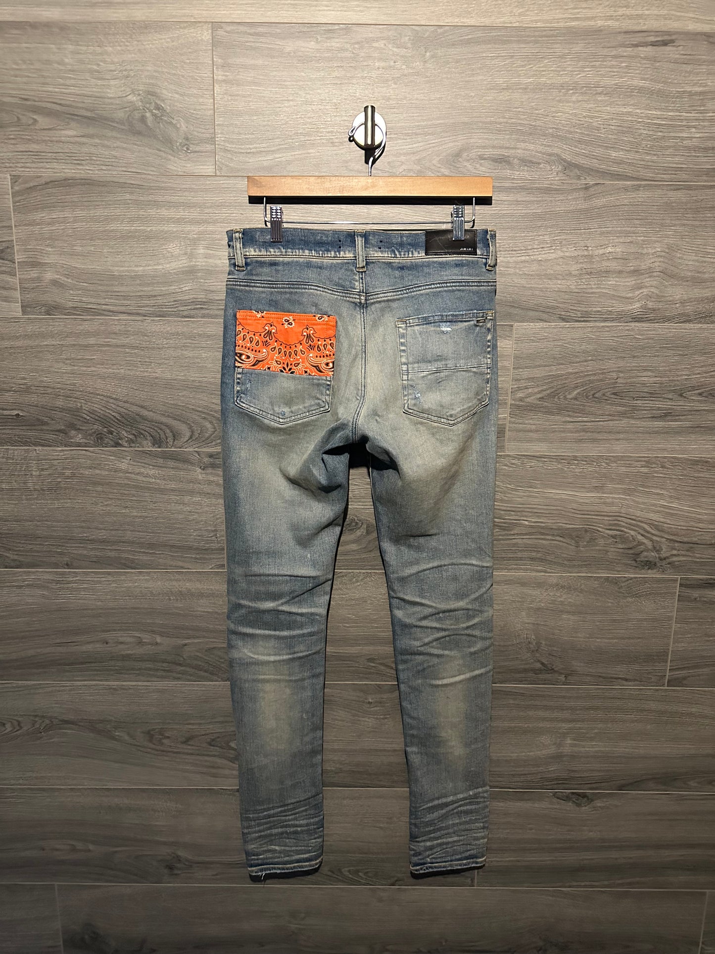 Amiri Orange Bandana Patch Jeans