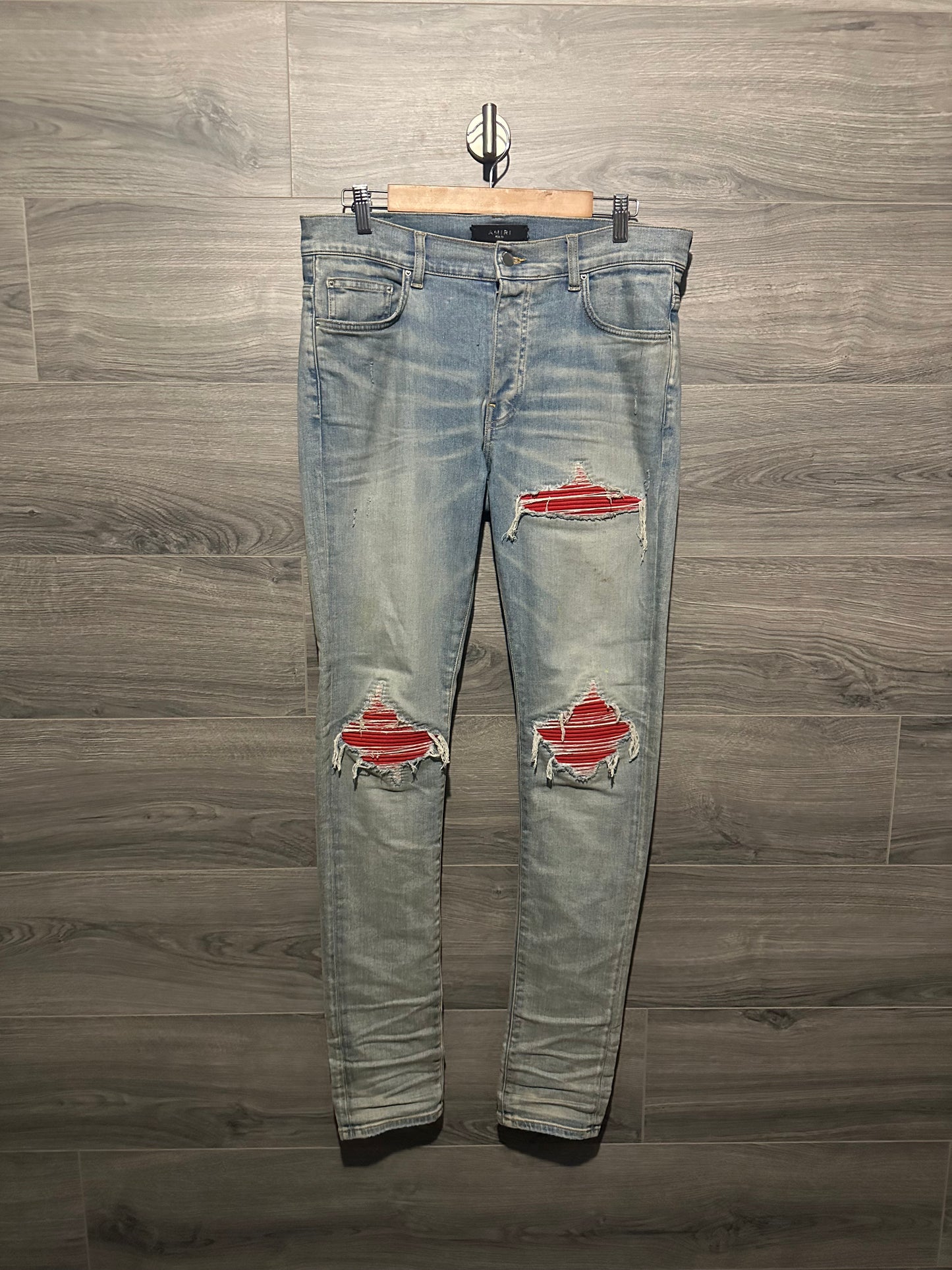 Amiri Mx1 "Red" Patch Light Wash Jeans